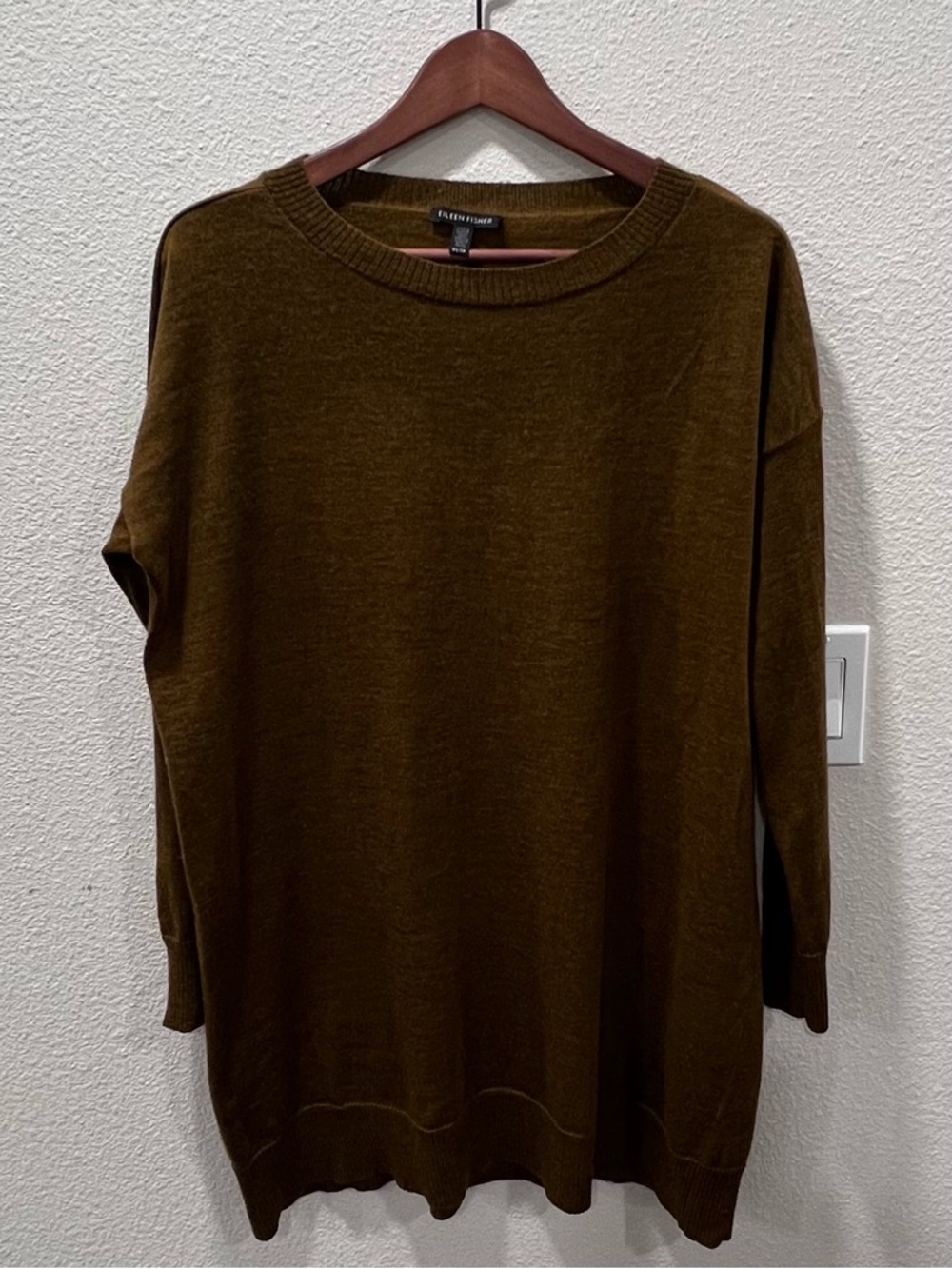 Eileen Fisher 100% Merino Wool Mustard Brown Oversized Sweater Women’s Size XS